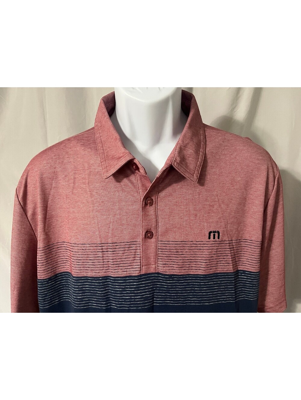 Travis Mathew Men's Red Blue Short Sleeve Performance Golf Polo Shirt XL